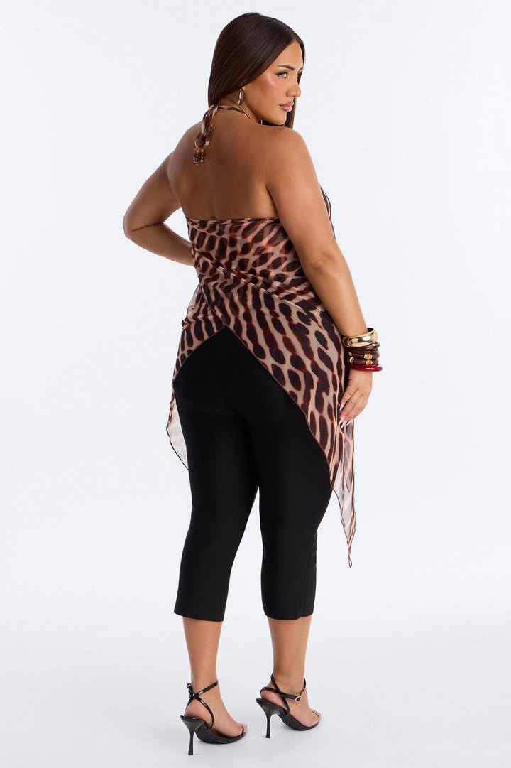 Gabriella Abstract Long Mesh Halter Top - Brown/combo