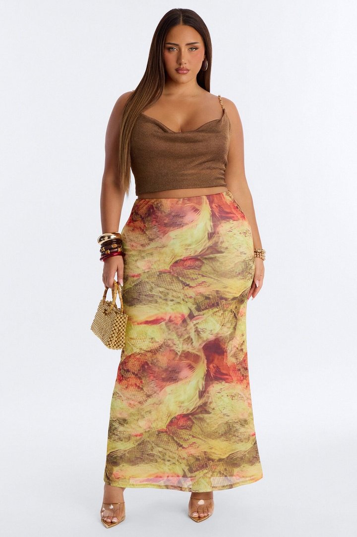 Jungle Bae Mesh Maxi Skirt - Green/combo