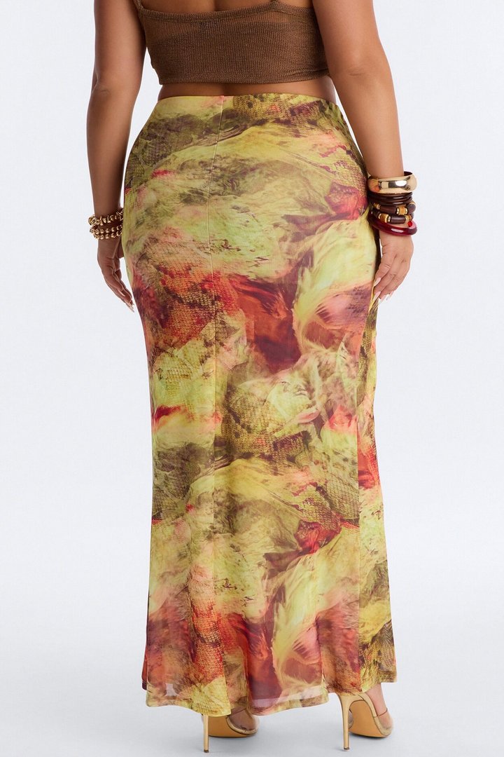 Jungle Bae Mesh Maxi Skirt - Green/combo