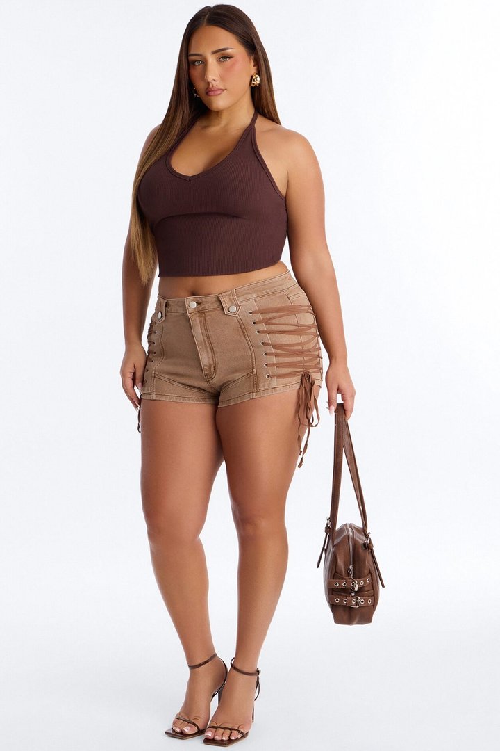 After Hours Lace Up Hot Short - Khaki