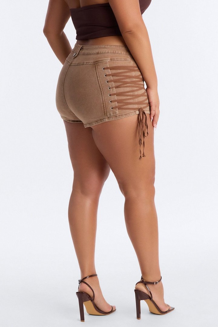 After Hours Lace Up Hot Short - Khaki