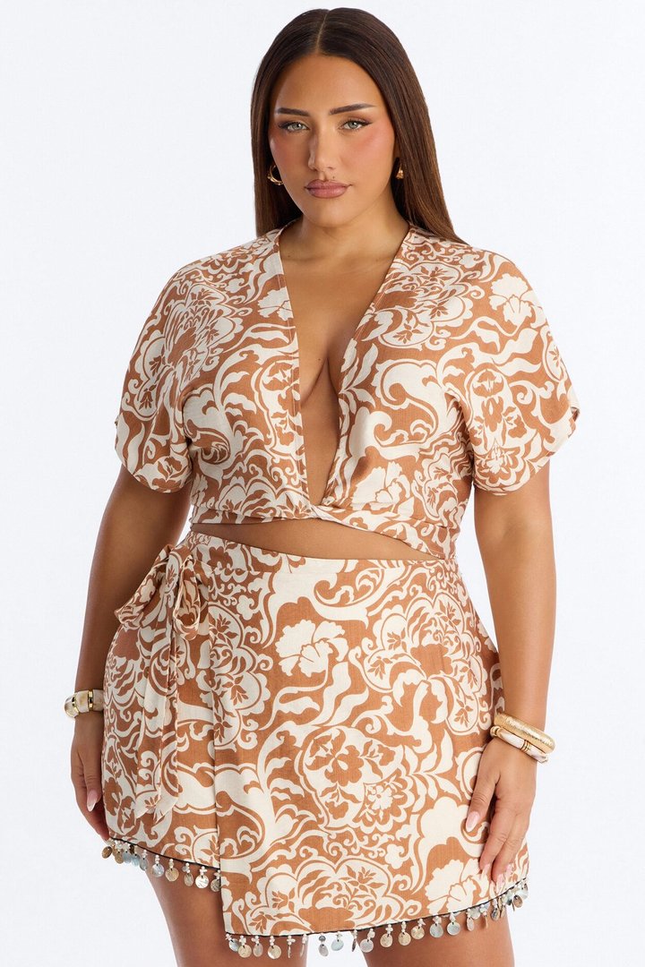 Urban Jungle Linen Skirt Set - Rust
