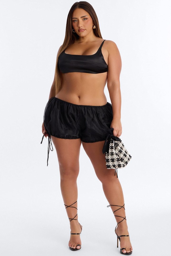 Mia Low Rise Tulle Bubble Hem Micro Short - Black