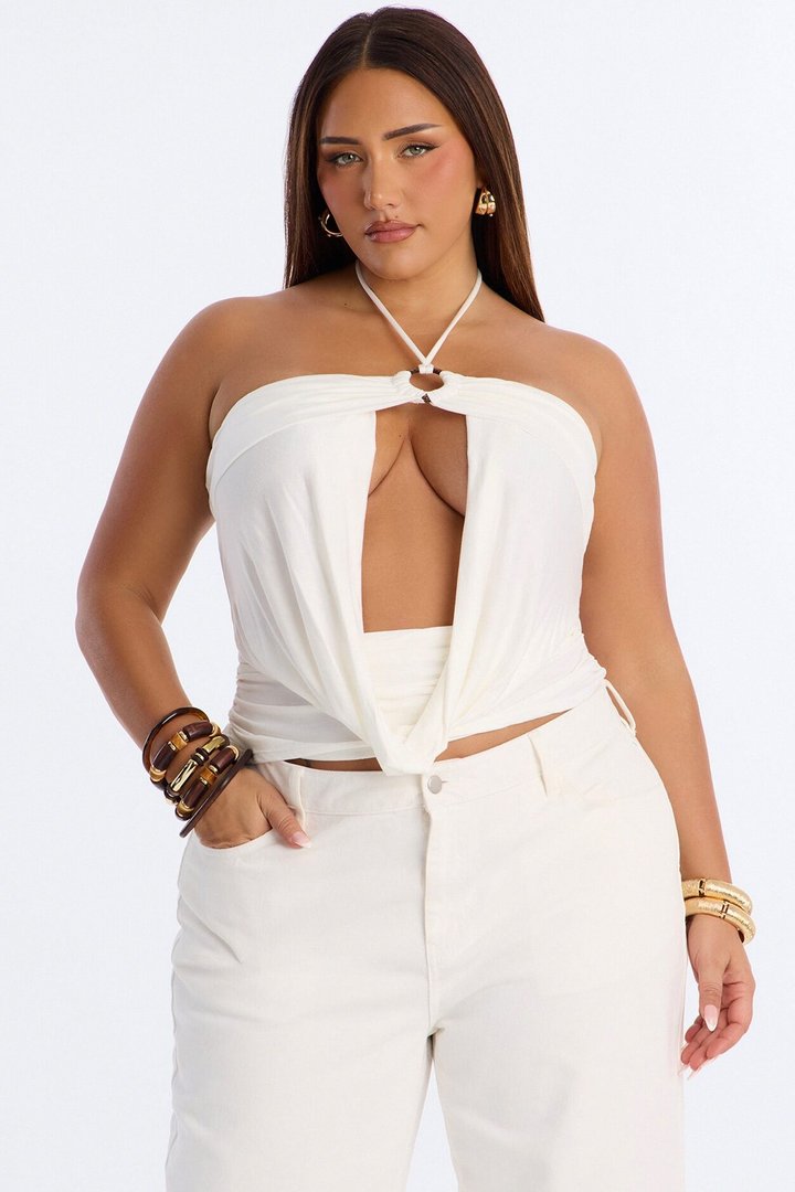 Brazillian Baddie Cowl Hardware Halter Top - White