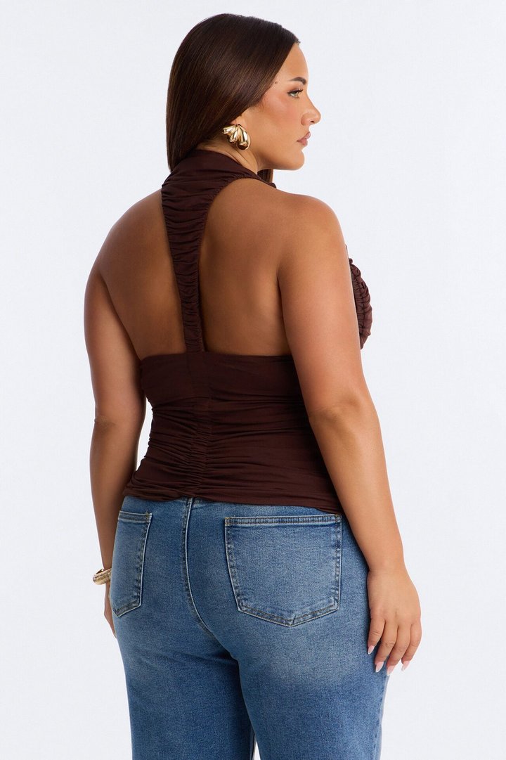 Rianna Ruched Deep V-Neck Tank Top - Brown