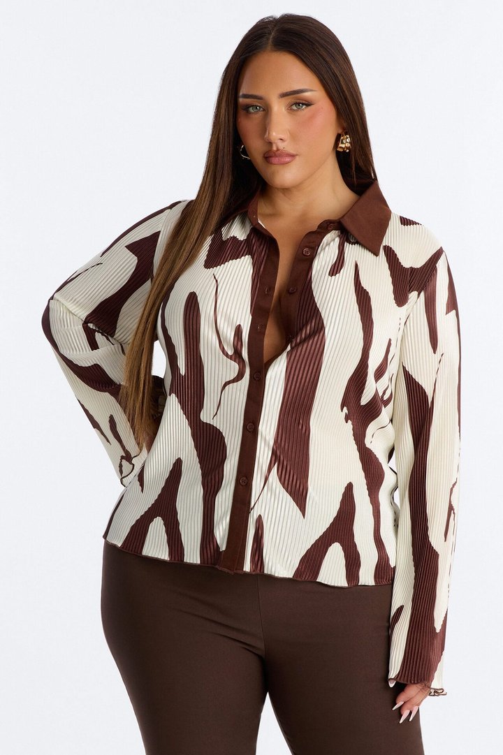 Zahara Button Up Top - Brown/combo