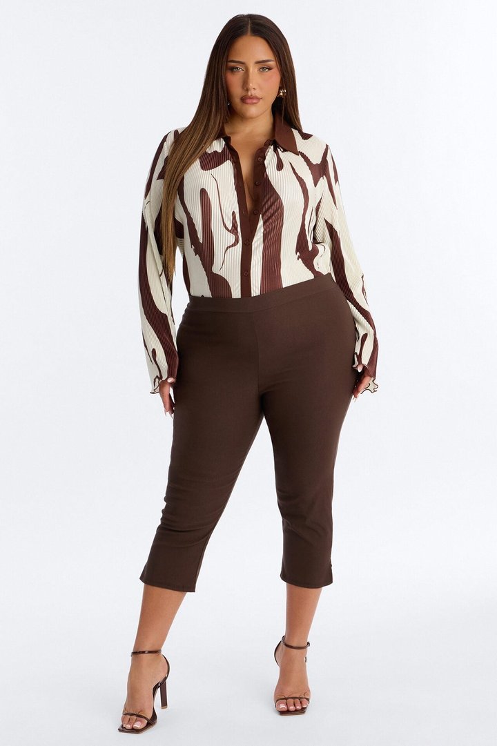 Zahara Button Up Top - Brown/combo