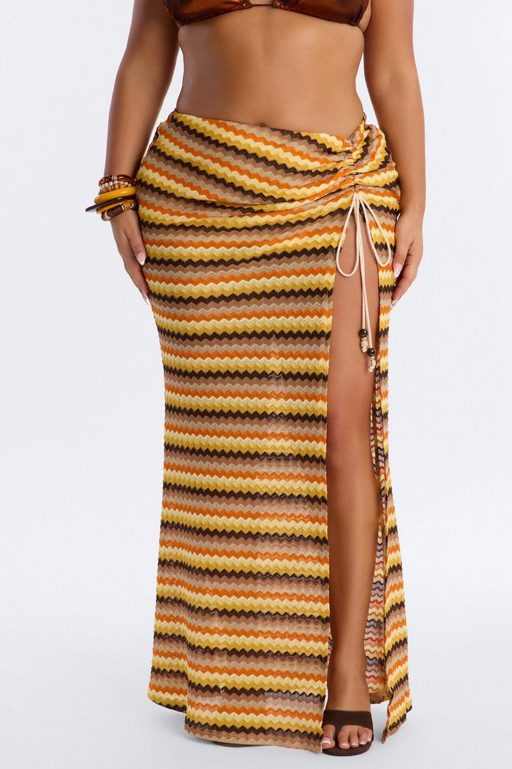 Island Gal Striped Crochet Maxi Skirt - Yellow/combo