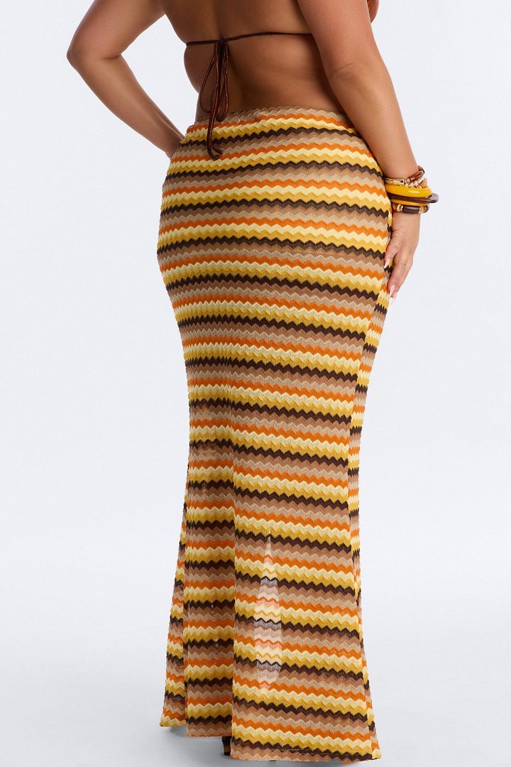 Island Gal Striped Crochet Maxi Skirt - Yellow/combo