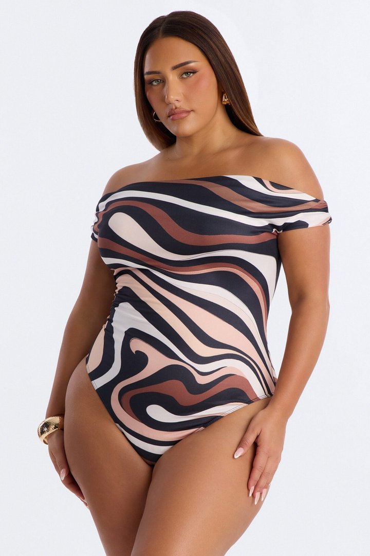 Your Illusion Abstract Off Shoulder Bodysuit - Black/combo