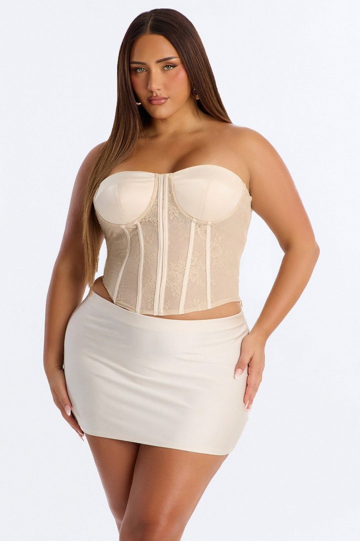 With A Tease Lace Up Lace Corset - Nude