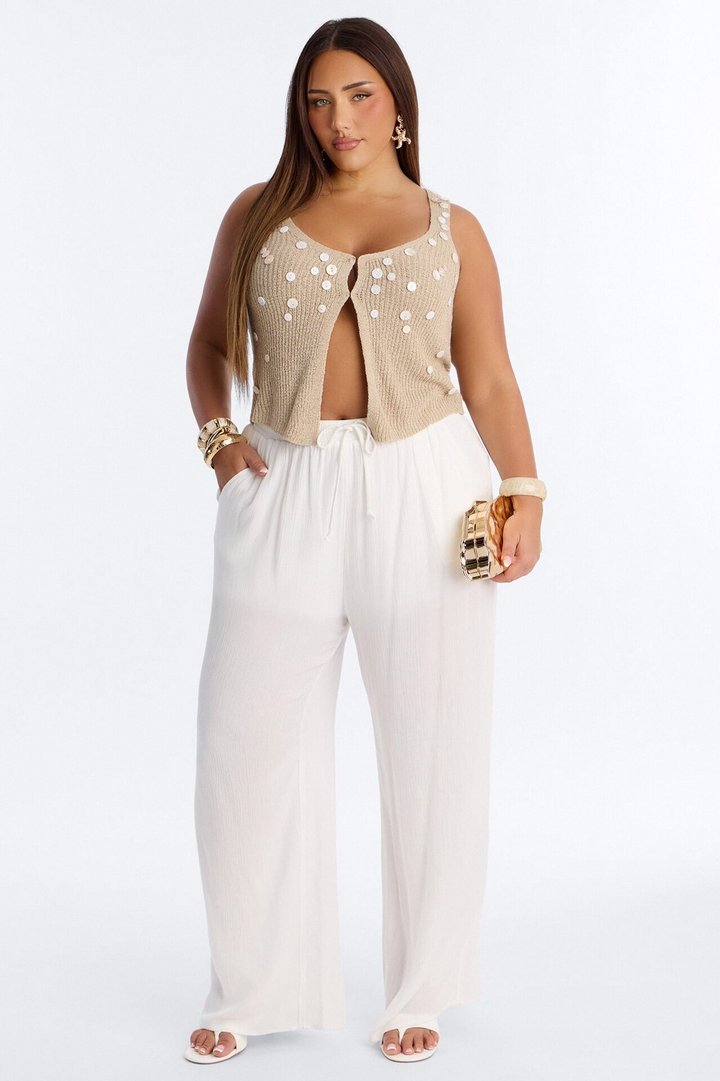 Seashell Kisses Sweater Flyaway Top - Beige