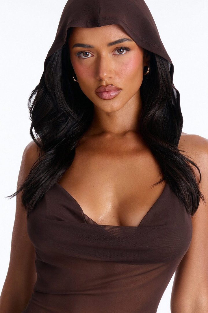 Keep Cool Fringe Hooded Mesh Cover Up Maxi Dress - Chocolate
