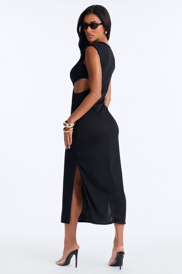 Sunny Days Twisted Knot Maxi Swim Cover Up Dress - Black