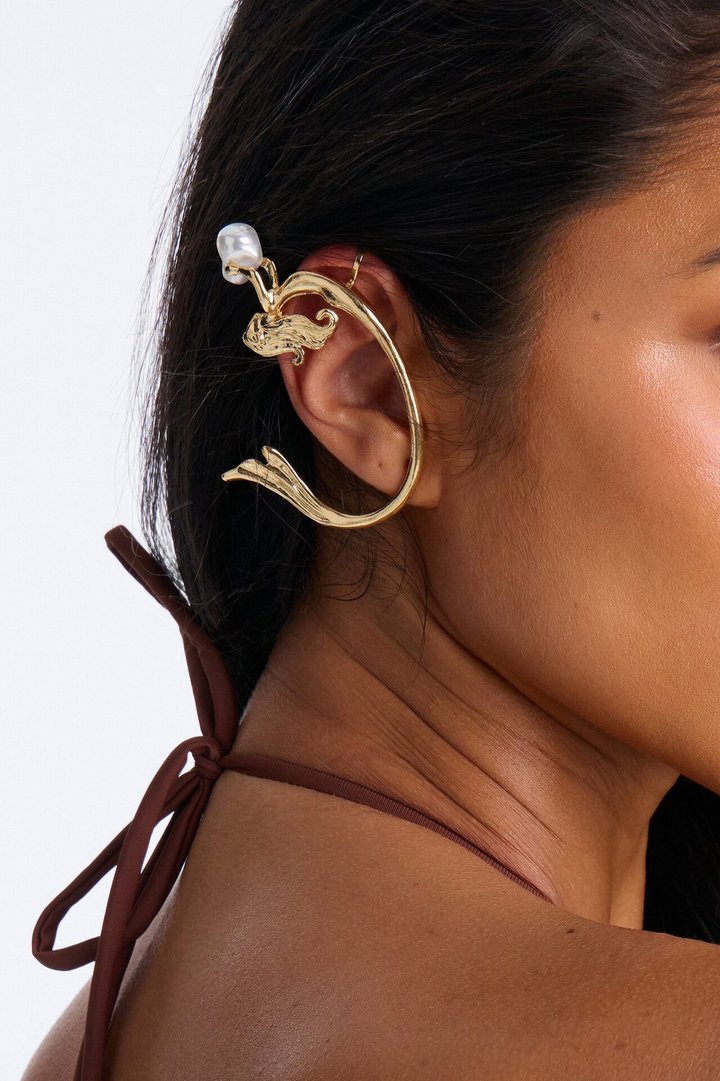 Mermaid Catch Pearl Ear Cuff - Gold