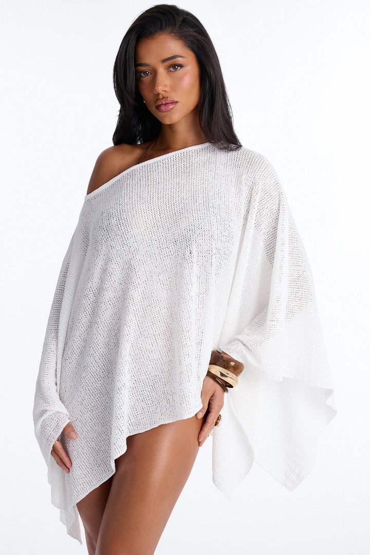 Ocean Breeze Knit Off Shoulder Cover Up Shrug - White
