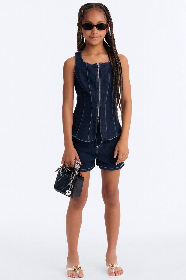 Mini Ava Denim Short Set - Dark Wash