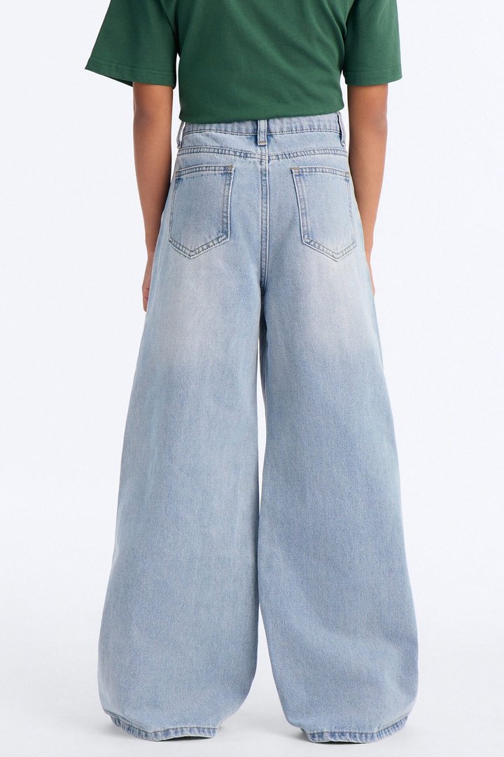 Mini Fabulous Floral Wide Leg Jeans - Medium Wash