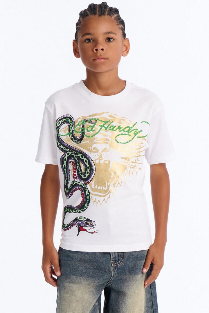 Mini Ed Hardy Determination Front/Back Short Sleeve Tee - White