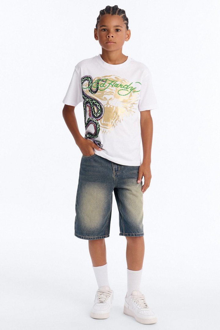 Mini Ed Hardy Determination Front/Back Short Sleeve Tee - White