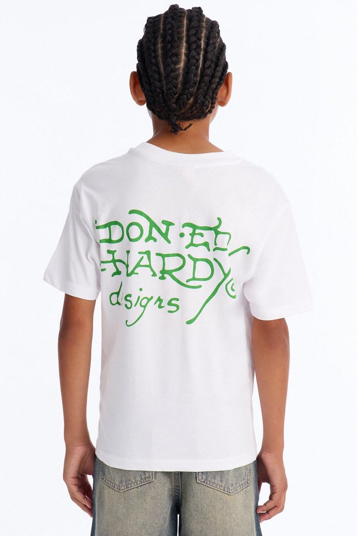 Mini Ed Hardy Determination Front/Back Short Sleeve Tee - White