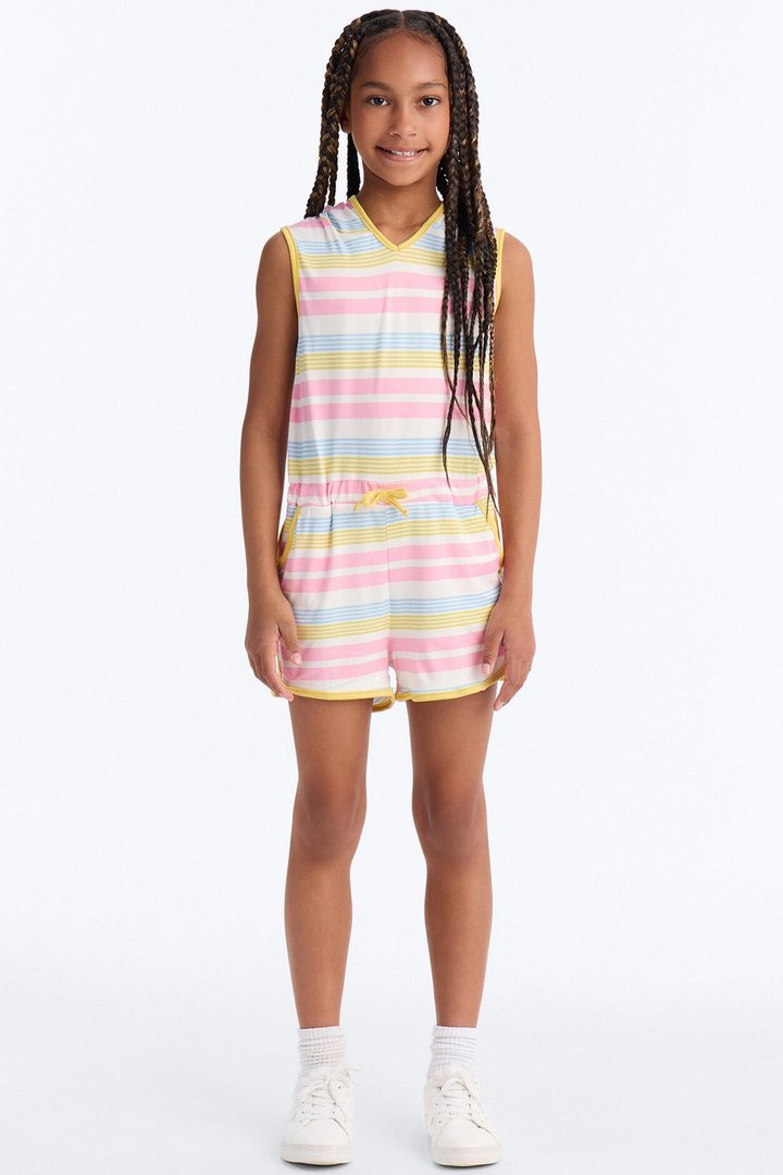 Mini Gorgeous Day Hooded Romper - Pink/combo
