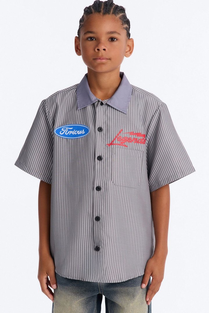 Mini No Questions Asked Striped Button Up Shirt - Black