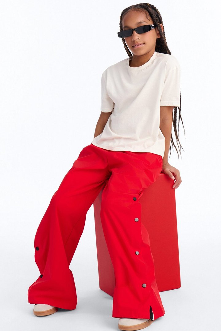 Mini Jennie Snap Button Track Pant - Red/White