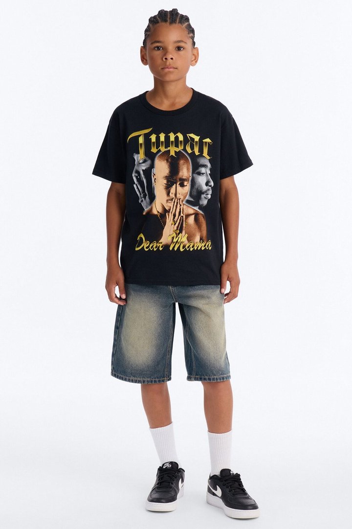Mini Tupac Dear Mama Jumbo Print Tee - Black