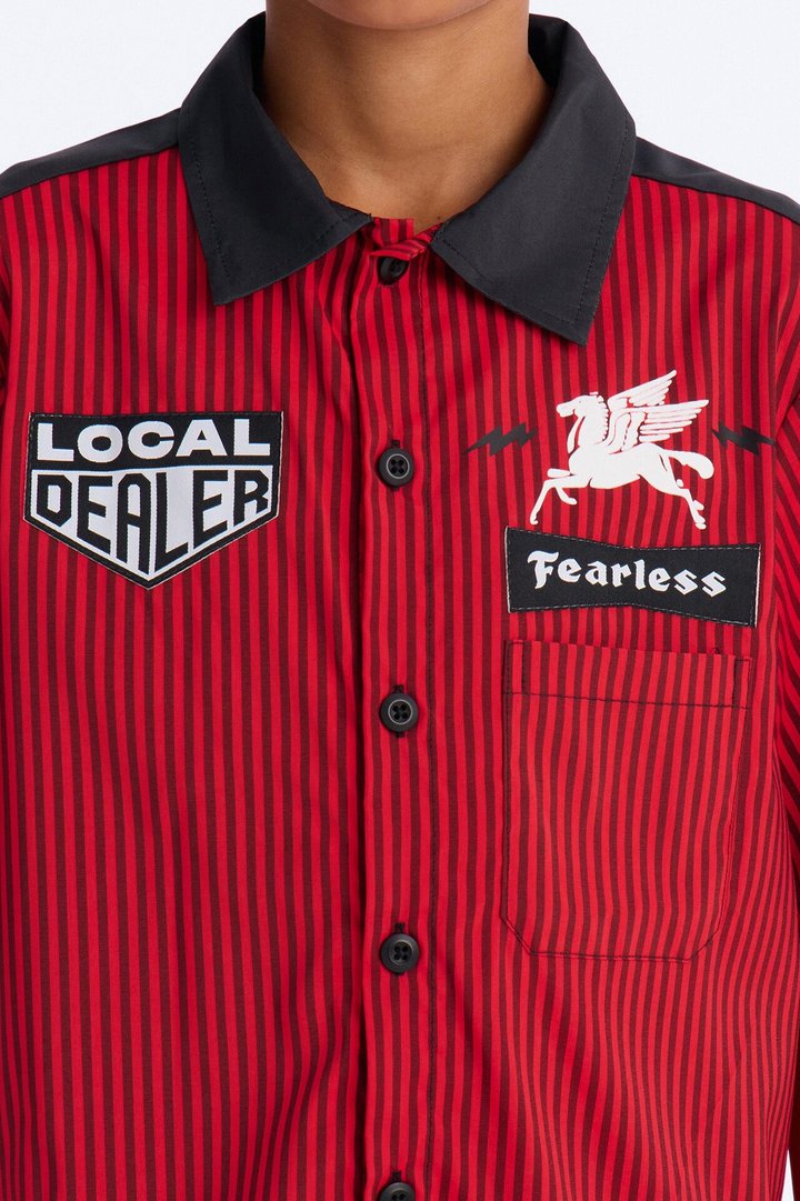 Mini Local Dealer Striped Button Up Shirt - Red