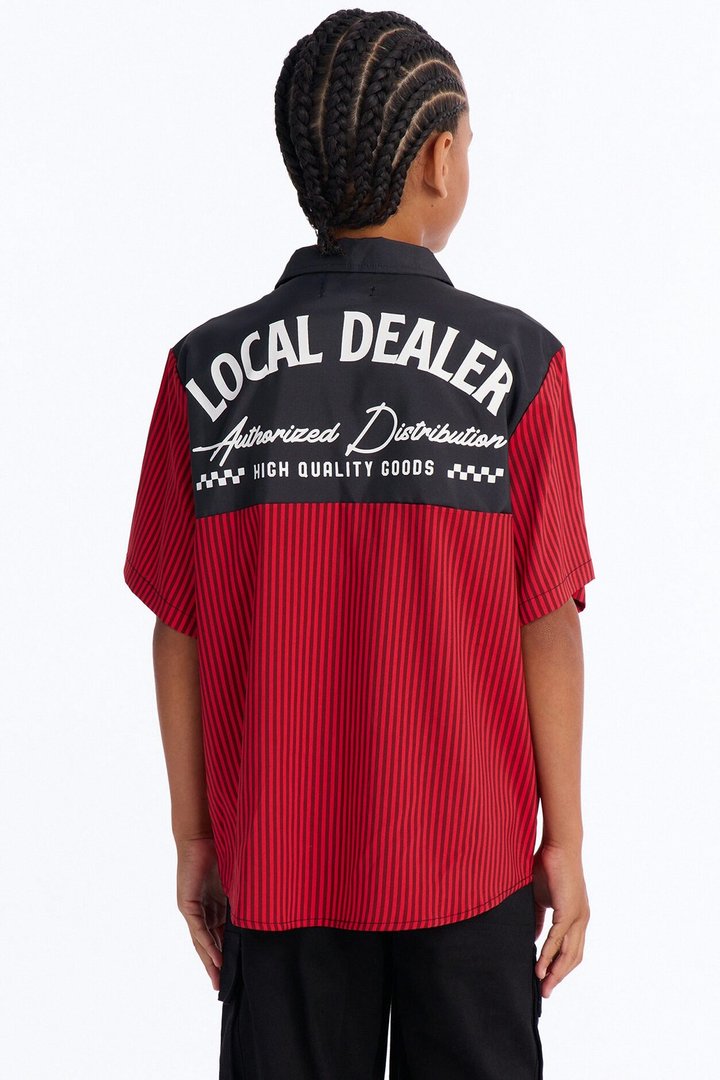 Mini Local Dealer Striped Button Up Shirt - Red