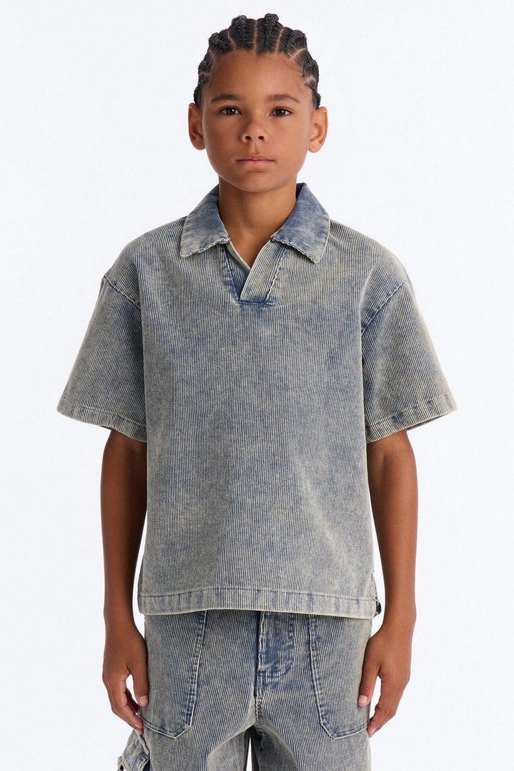 Mini Ohio Corduroy Johnny Collar Polo - Blue
