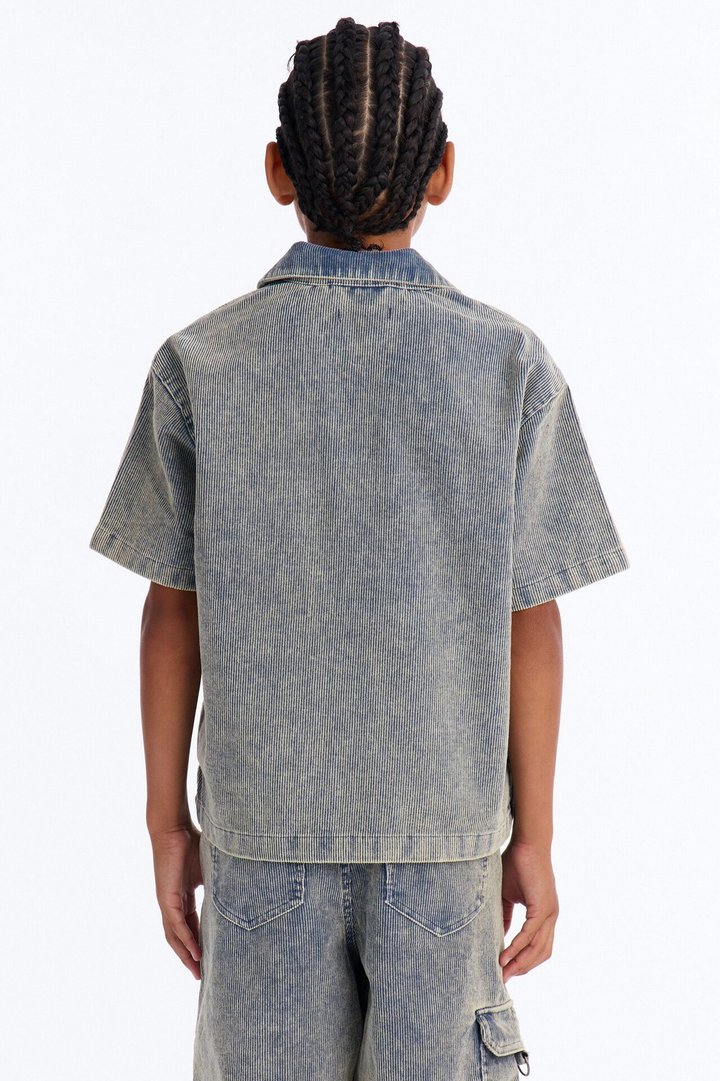 Mini Ohio Corduroy Johnny Collar Polo - Blue