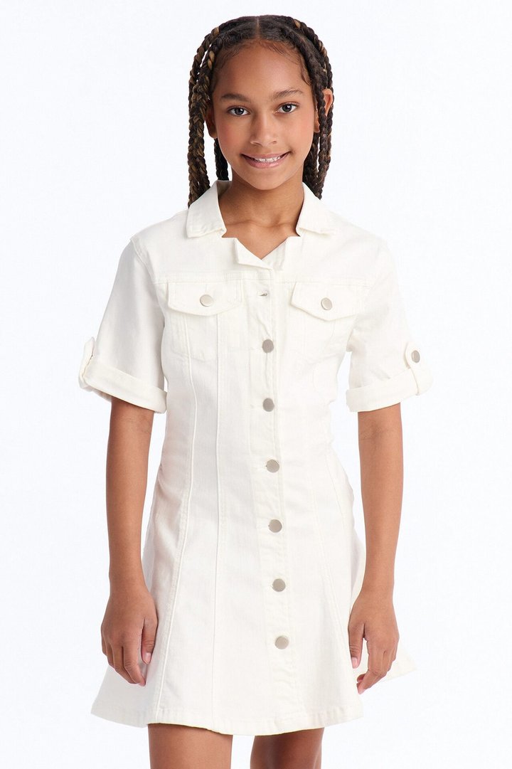 Mini Raven Stretch Denim Dress - White Wash