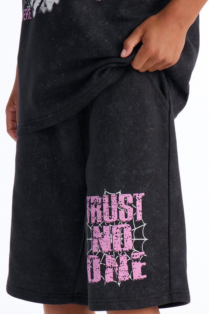 Mini Trust No One Mineral Wash Short Set - Black Wash