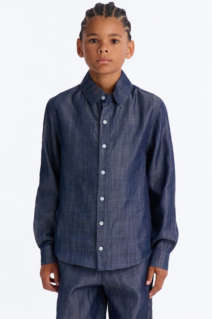 Mini Mercer Gates Relaxed Button Up Shirt - Indigo