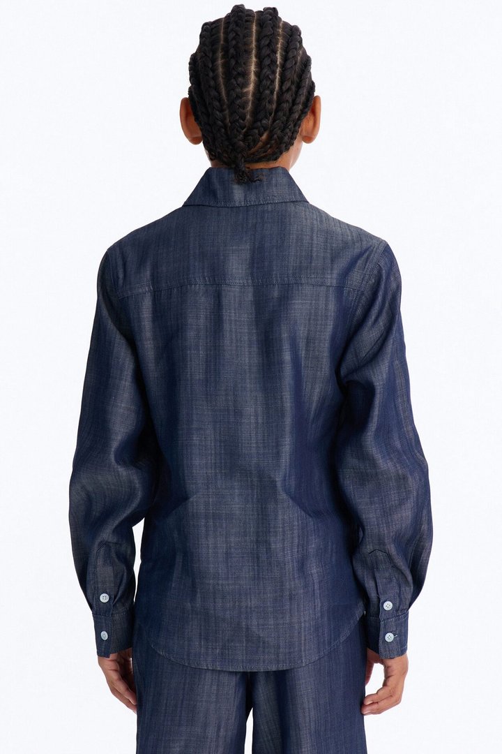 Mini Mercer Gates Relaxed Button Up Shirt - Indigo