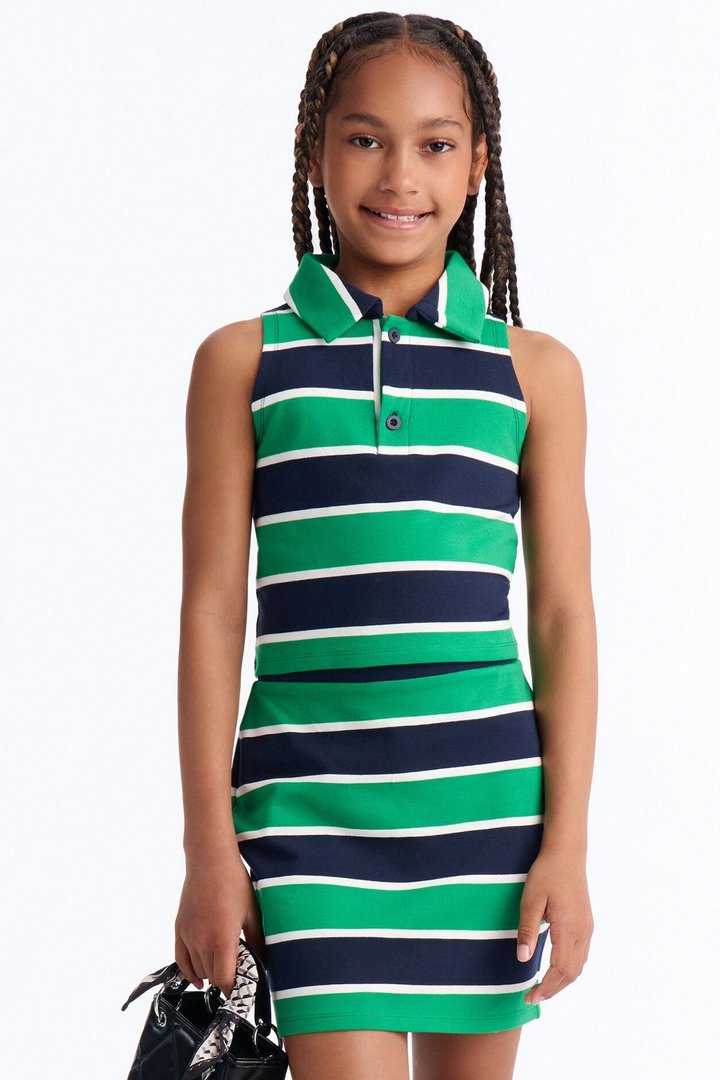 Mini Lindsay Sleeveless Striped Skirt Set - Kelly Green