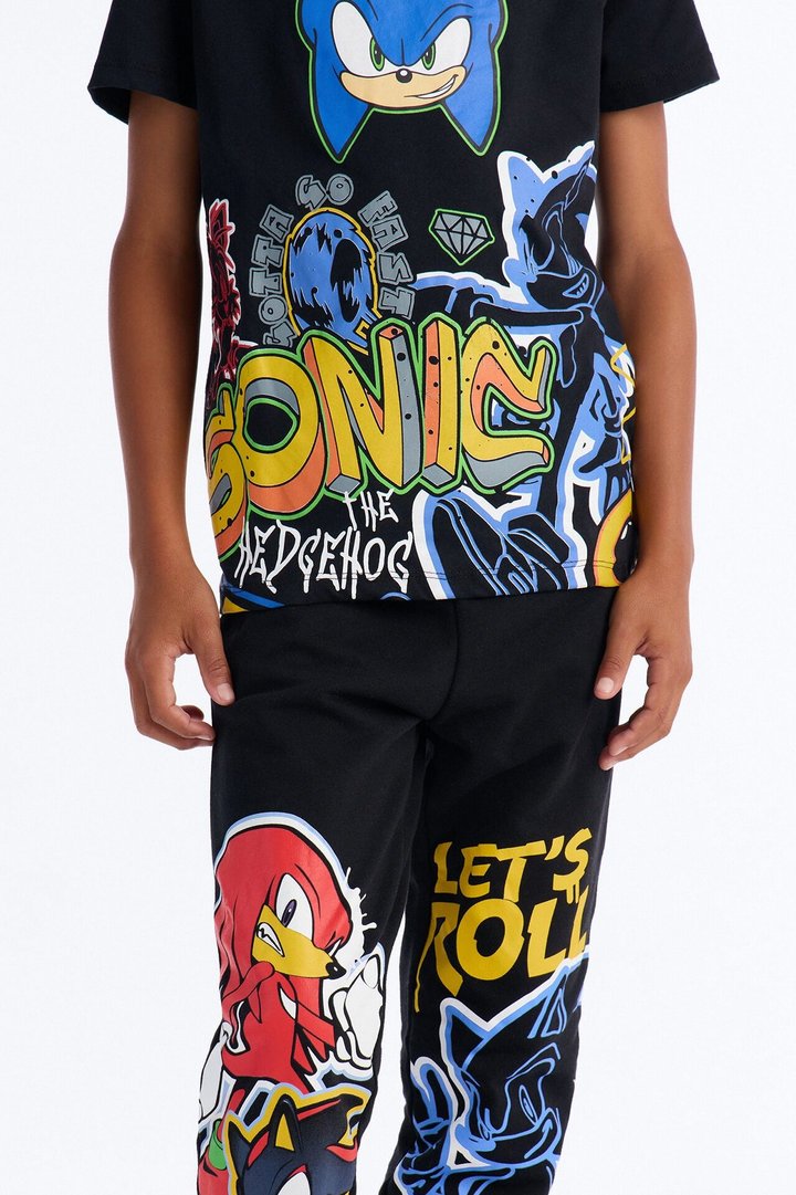 Mini Sonic And Friends Let's Roll Fleece Jogger Pant Set - Black