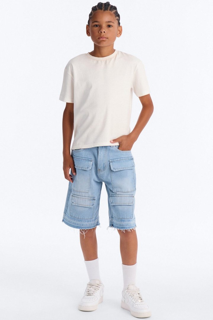 Mini Keep It Simple Cargo Denim Shorts - Ice Blue