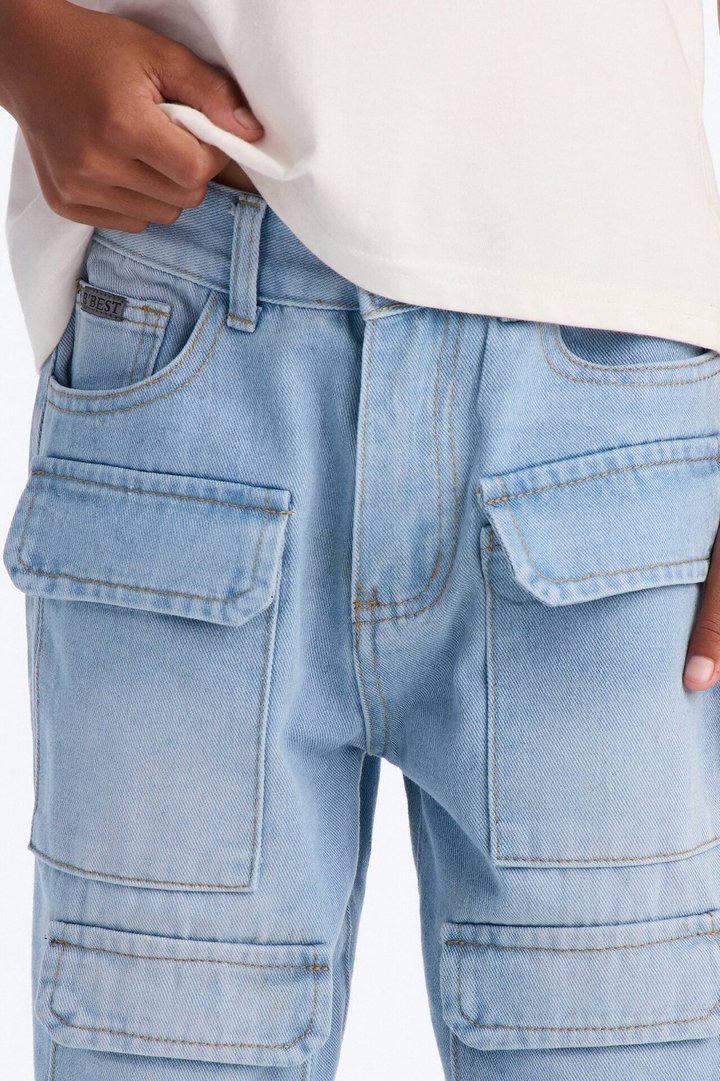 Mini Keep It Simple Cargo Denim Shorts - Ice Blue