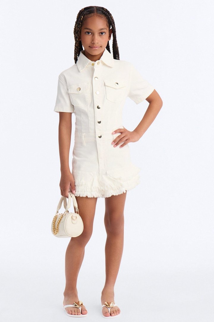 Mini Sweet Bliss Denim Romper - White