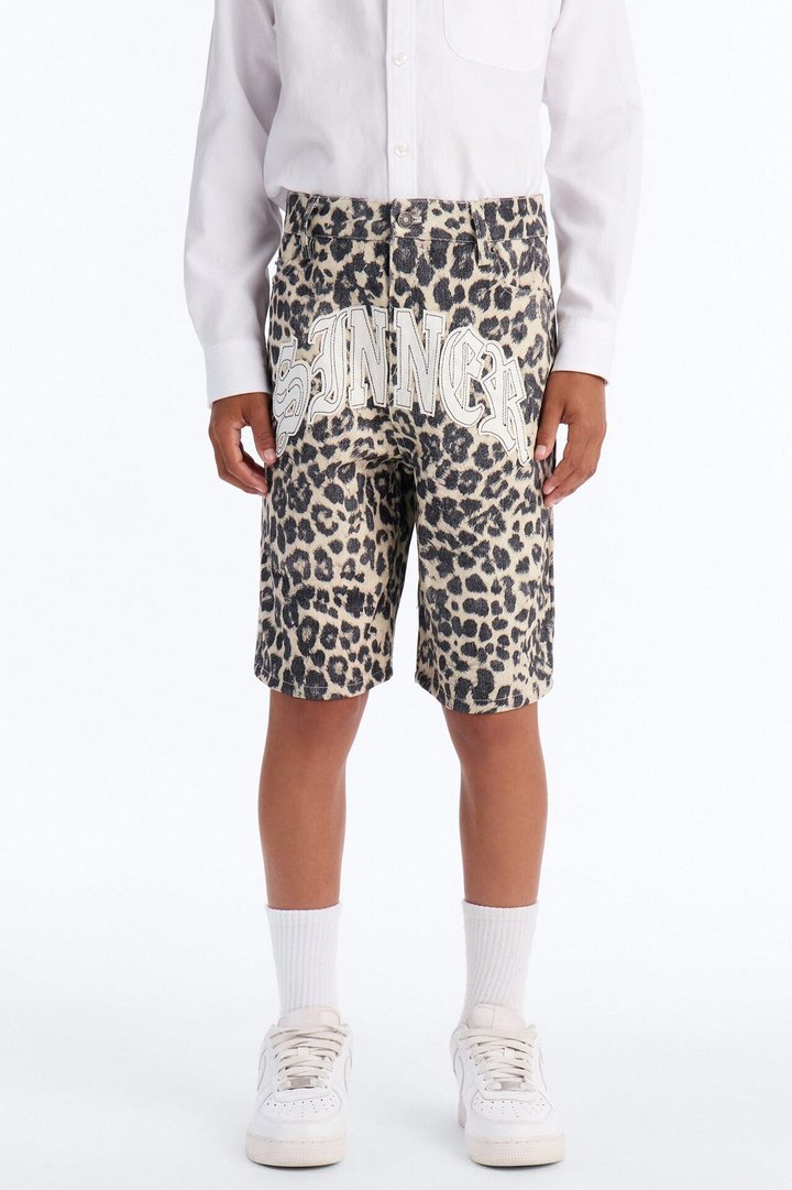 Mini Baggy Sinner Leopard Denim Short - Brown/combo