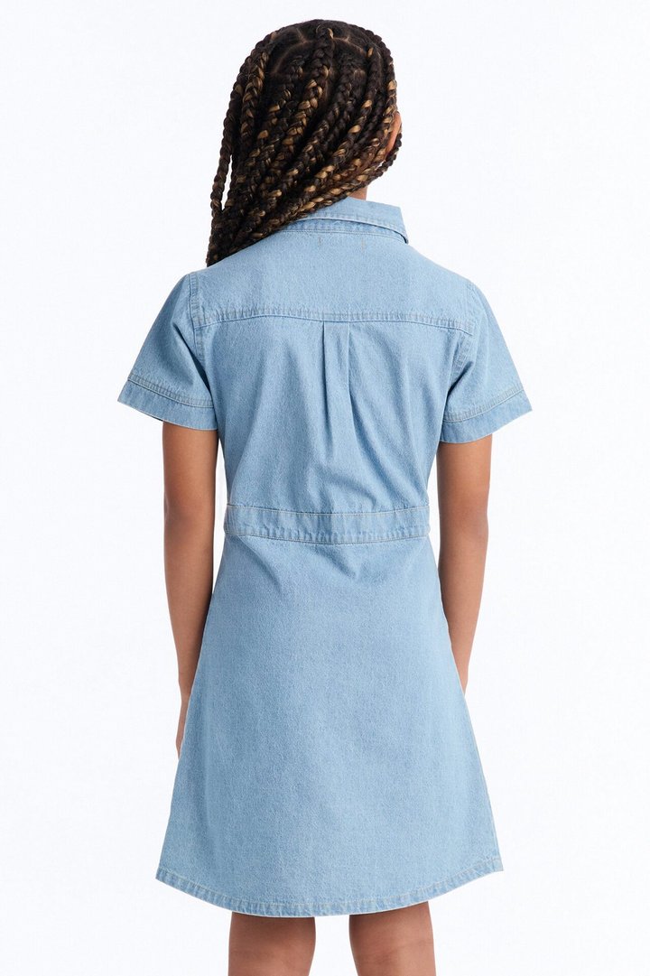 Mini Flowers Everywhere Denim Dress - Light Wash