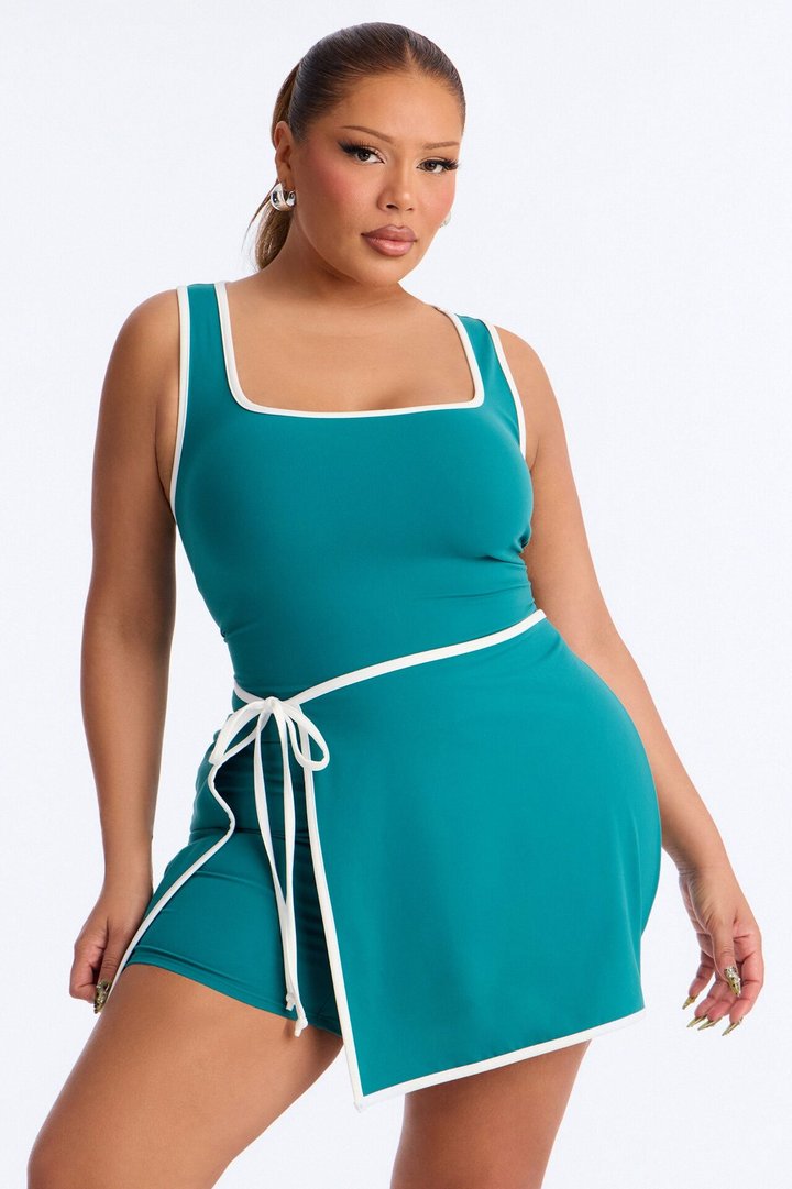 Match Point Tie Waist Romper - Hunter