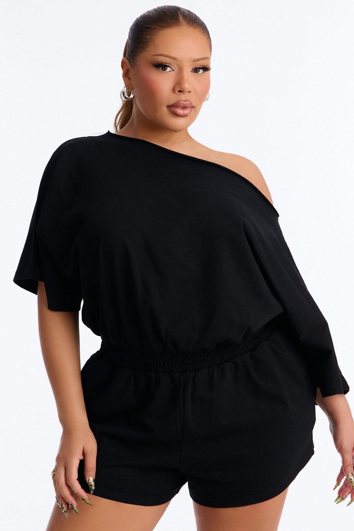 Sunday Dream Cotton Off Shoulder Romper - Black