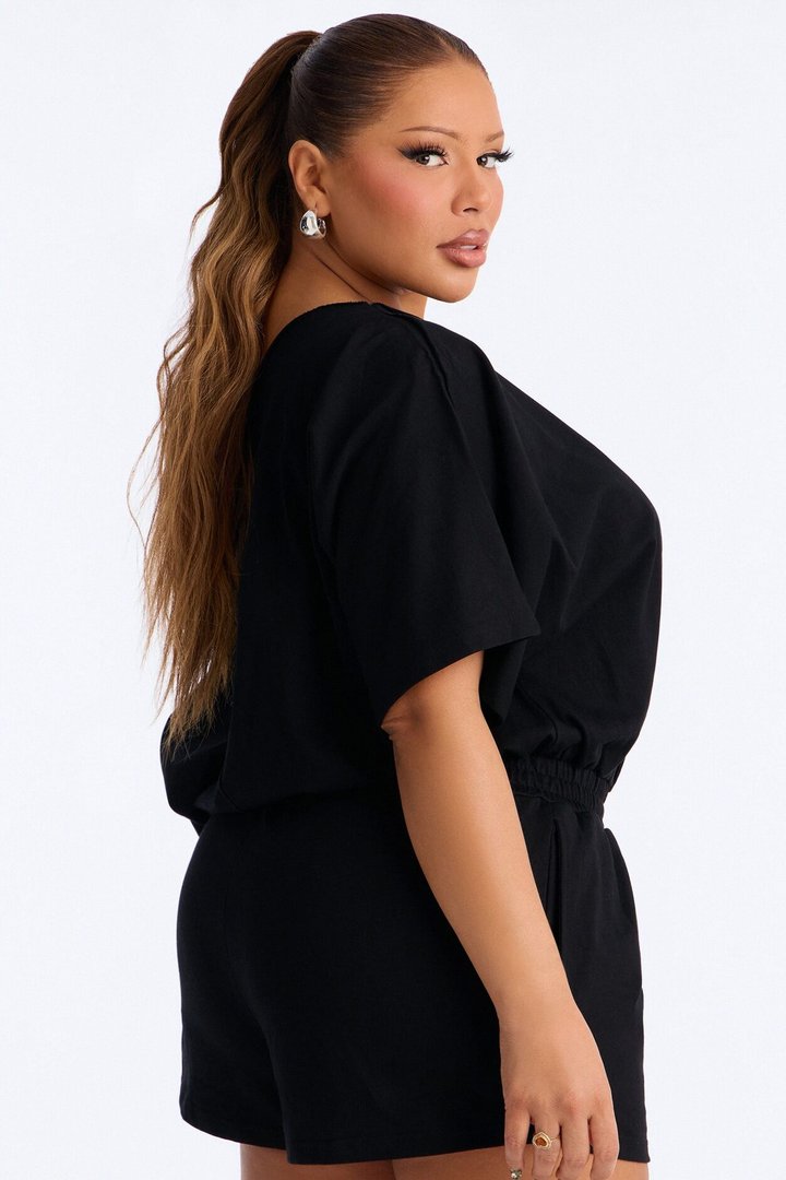 Sunday Dream Cotton Off Shoulder Romper - Black