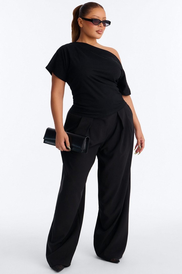 City Lounge Off Shoulder Short Sleeve T-Shirt - Black