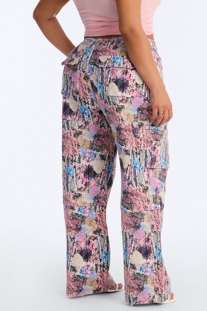 Bree Floral Camo Stretch Cargo Straight Leg Jeans - Camouflage