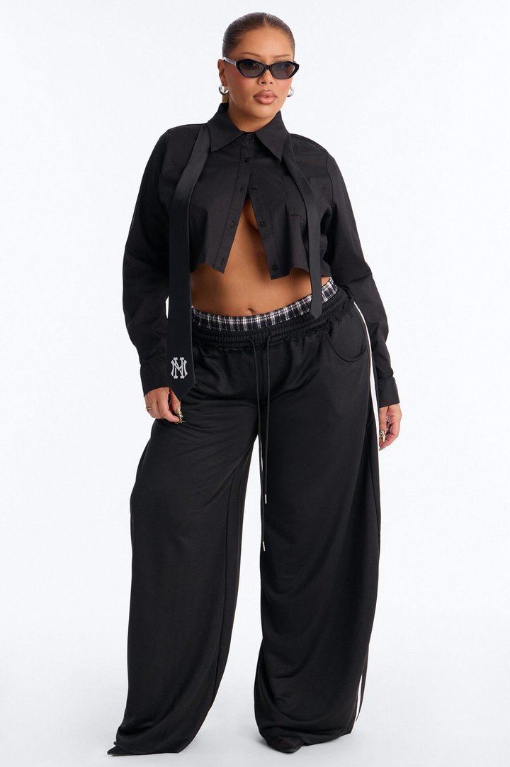 Seeing Double Striped Double Waistband Sweatpants - Black